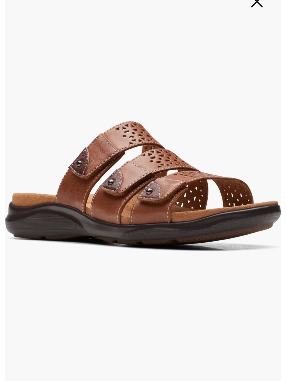 Clarks Tan Kitly Walk Leather Triple-Strap Slide Sandals SZ 10 M